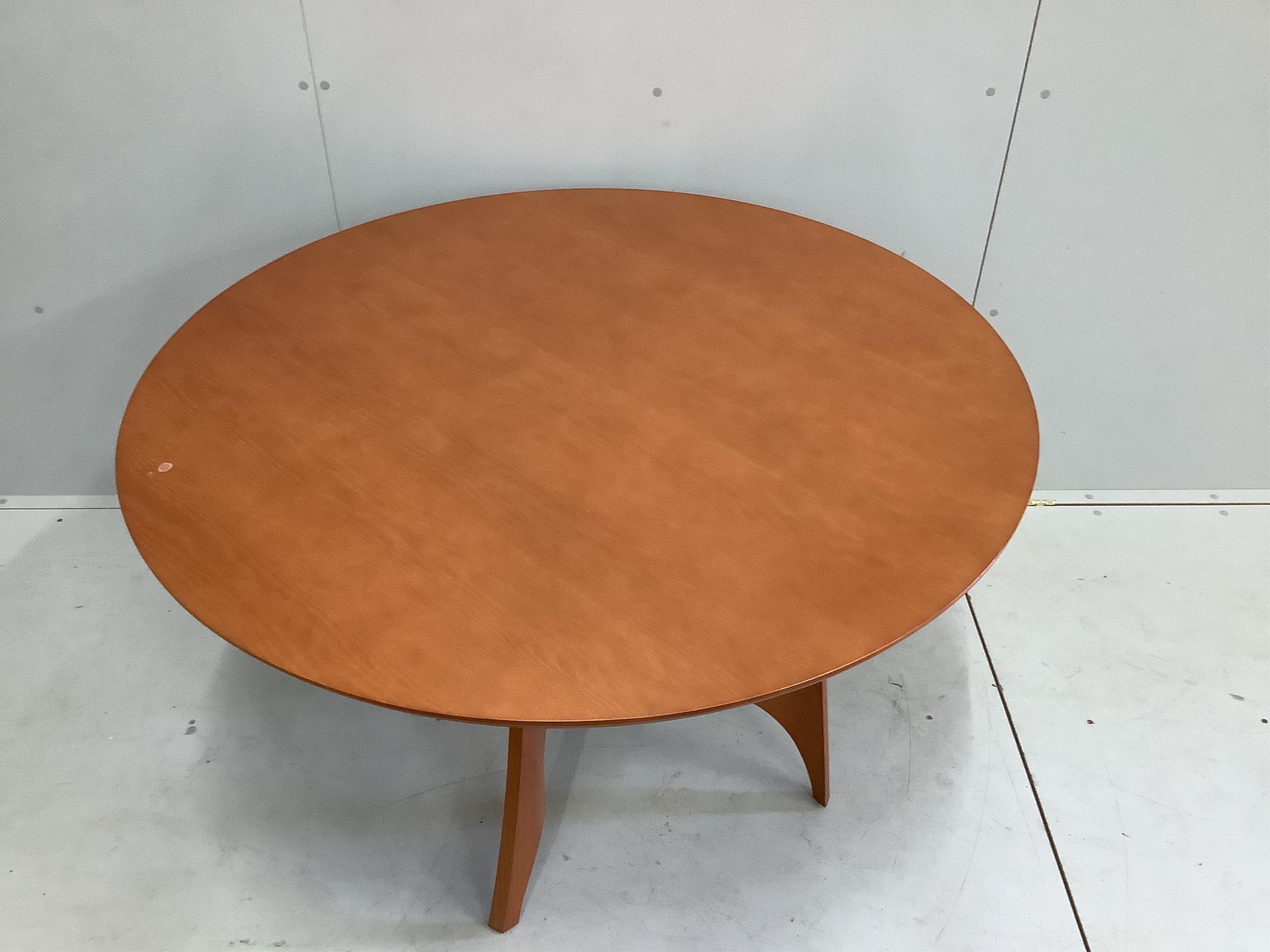 A Contemporary circular cherry centre table, diameter 120cm, height 75cm. Condition - good